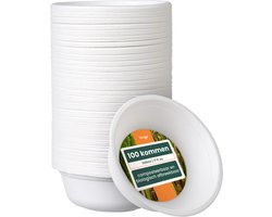 HAAGO - 100 Suikerriet Schalen, Sterke Papieren Schalen - Thuis Composteerbare Feest Schalen, Biologisch afbreekbaar, Wegwerp Schalen voor Warm & Koud Eten - 500ml