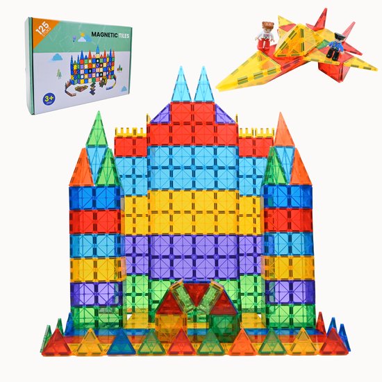 Kids4u - Magnetic Tiles - Magnetisch Speelgoed - 125 stuks - 2 Minifiguren- Montessori speelgoed