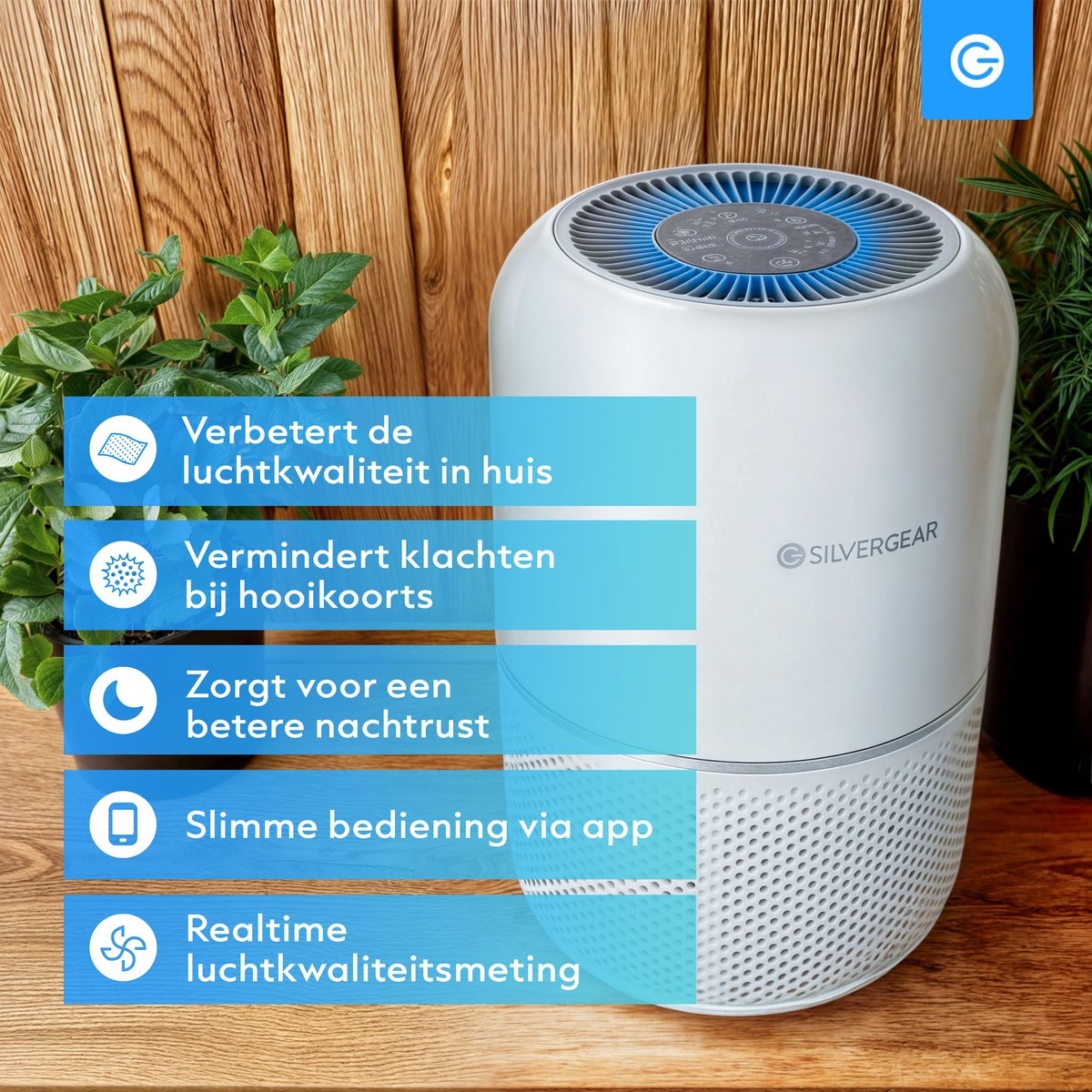 Luchtreiniger Pro met App Combideal 2x Vervangbare HEPA 13 Filter en UV-Lamp - Air Purifier - 165m3/u - Air Cleaner - 4 Standen - Koolstoffilter - Tegen Hooikoorts, Huisstofmijt, Allergie, Stof, Geur, Rook - Wit - Silvergear — afbeelding 4