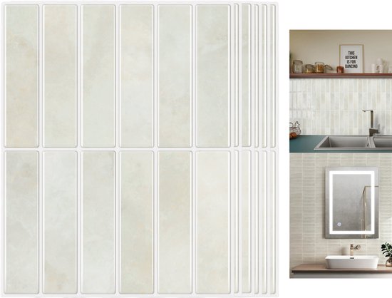 Muraio Sticky Tiles - 10 pièces Autocollants Carrelage - Autocollants Muraux 3D Stickers muraux Cuisine - Autocollants Carrelage Salle de Bain - Grijs/beige