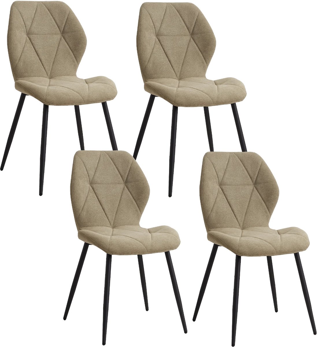 Set van 4 Gestoffeerde Eetkamerstoelen - Duurzaam Fluweel - Velvet Stoelen - Gewatteerde Linnen Stof met Metalen Poten