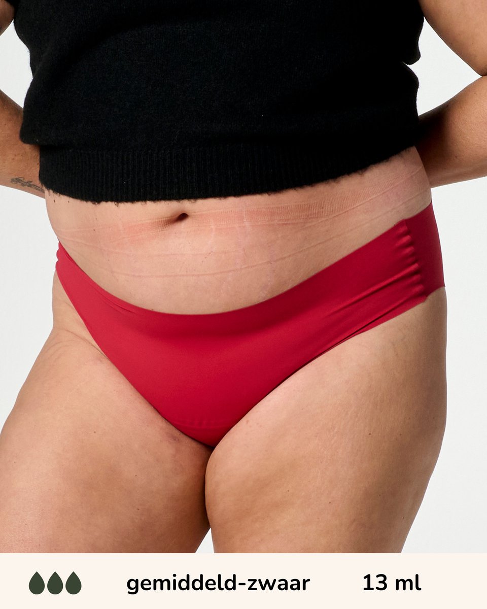 Moodies incontinentie ondergoed - hiphugger laser-cut - gemiddeld/zwaar kruisje - maat XL - Rood