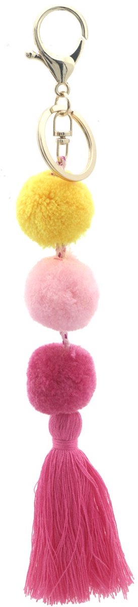 Sleutelhanger - Pompons - Fluffy en Speels - 18cm