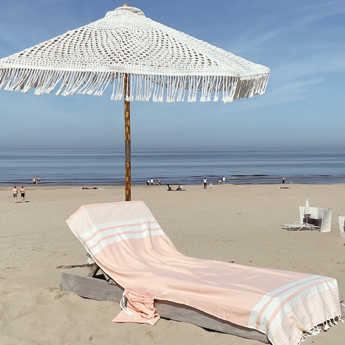 hipps Loungie Travel beachbedcover melon – strandlaken voor ligbed – lichtgewicht hamamdoek – met omslag en afsluitbaar zijvak – 210x90 cm – sneldrogend katoen