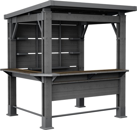 Keter Bar Gazebo - Buitenbar met overkapping - 200x230x238cm - Antraciet/Walnut