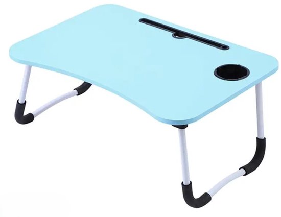 Ceruzo Opklapbare Laptoptafel – Bedtafel 60x40 cm – Blauw–Tablethouder- Bekerhouder-Uitschuiflade