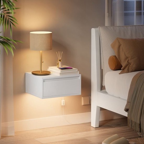 Nancy's Bova Nachtkastjes Set van 2 - Zwevende Lades - Met verlichting in 3 kleuren - Wit - ± 40 x 35 x 20 cm