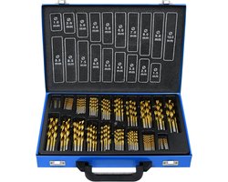 Aufun Metaalboorset, 170-delig Spiraalboor Houtboor, HSS Boorset 1-10 mm, DIN 338 Boorpunthoek 135° HSS-G Kobalt Geschikt voor alle standaard boren