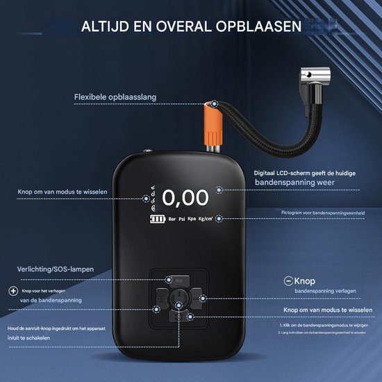 Elektrische Fietspomp - Luchtcompressor - Bandenpomp Auto — afbeelding 4