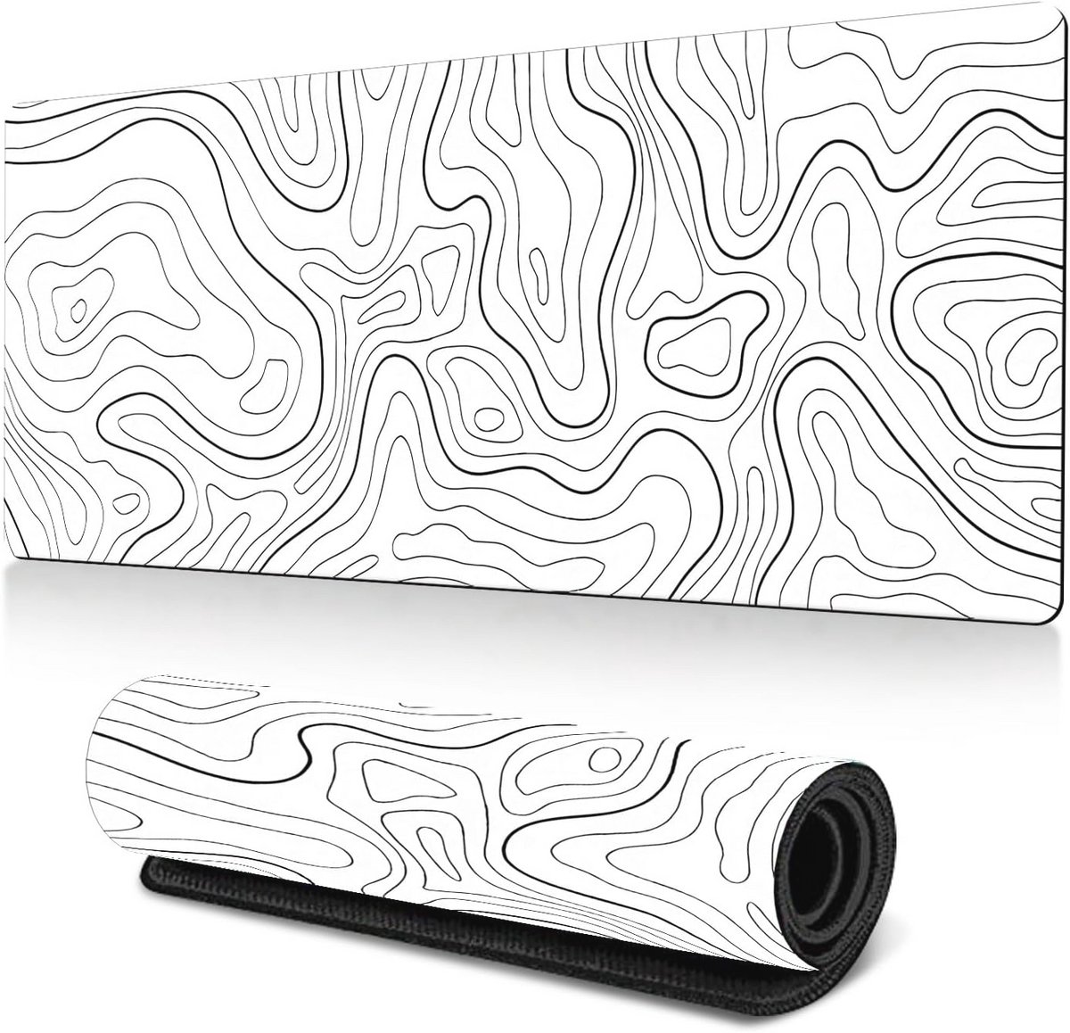 XL Gaming Muismat - Abstract Patroon in Wit (70 x 30 cm) - Antislip en Geschikt voor Muizen en Toetsenborden