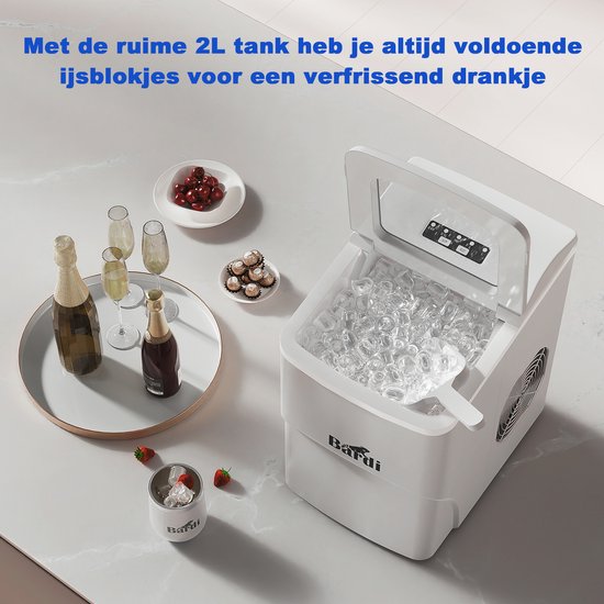 Luxe volledige set met 3 Bardi RVS dubbelwandige thermosbekers - koffiebekers - Bardi Deluxe IJsblokjesmachine 2L - IJsblokmaker Inclusief Luxe Thermosbeker en IJsschep - 9 Blokjes in 8 Minuten - WIT van Bardi — afbeelding 3