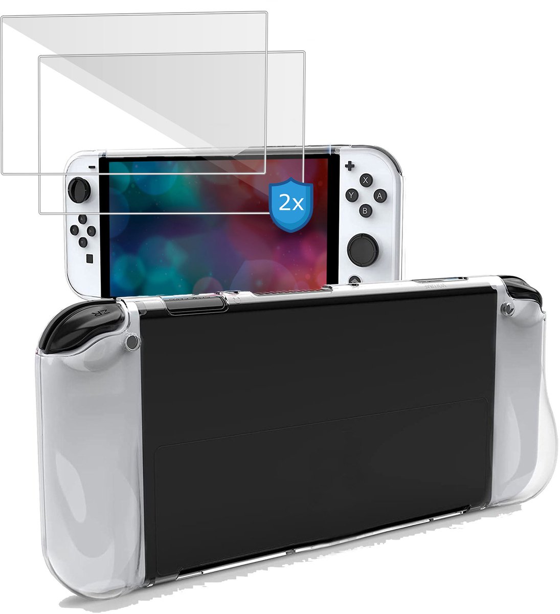ChiGuard Hoesje & 2x Screenprotector geschikt voor Nintendo Switch 2 Hoesje Screenprotector - Gehard Glas Cover + Shock Proof Case – Transparant