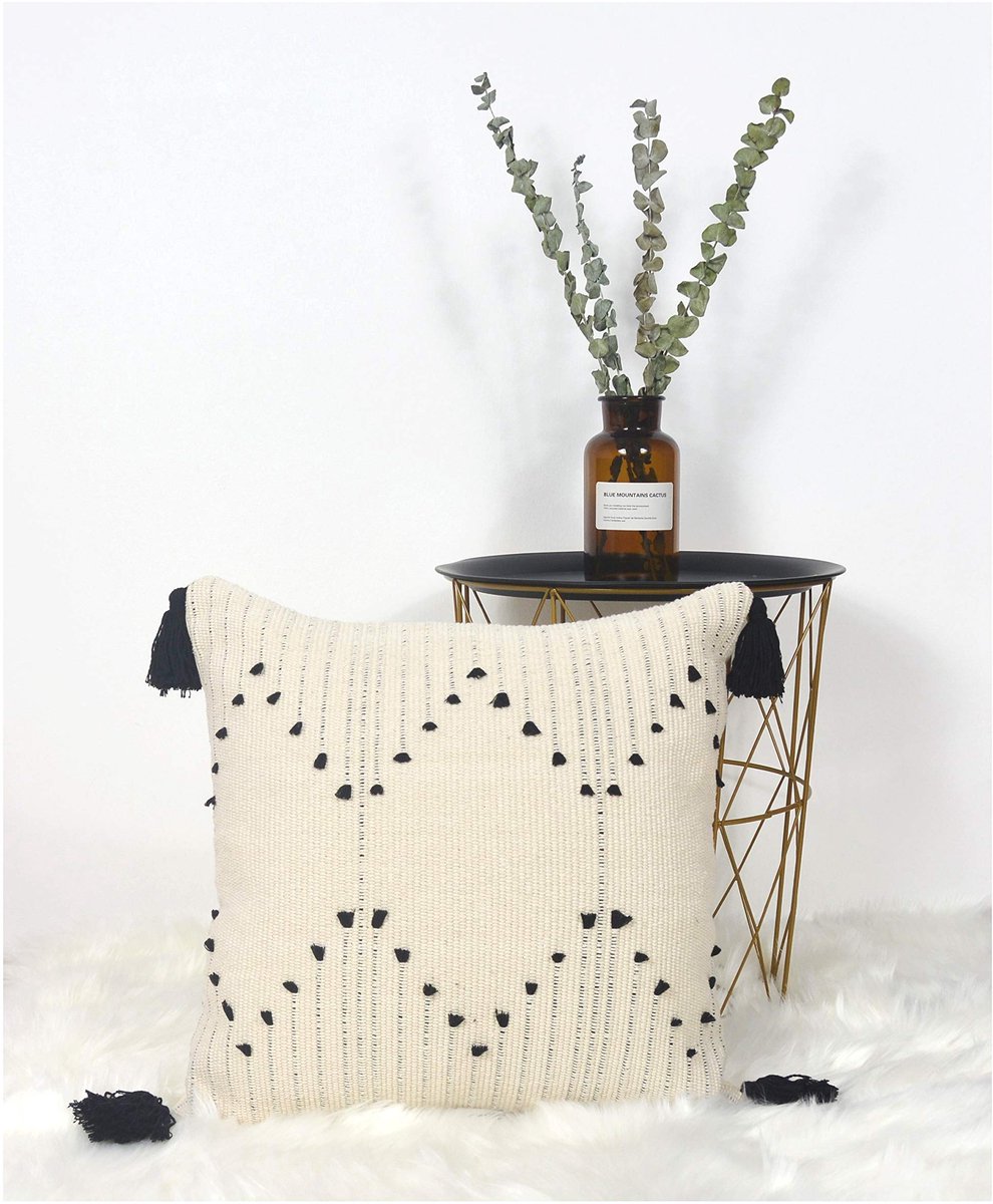 Ibenzoa Zachte Kussensloop met Boho Getuft Kwastje - Katoen voor Sofa, Bank, Slaapkamer en Meer - 45,7 x 45,7 cm wit