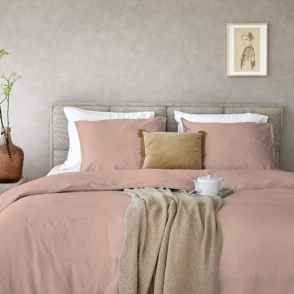 Dreamers Den gewassen Katoensatijn 300 TC Pastel Brique - 200x200/220cm (260cm lengte)