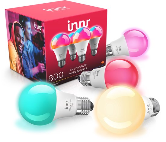 Innr Zigbee E27 LED lamp – geschikt voor Philips Hue – smart bulb – wit en gekleurd licht – slimme lamp – dimbaar – 880 lumen – 4 pack