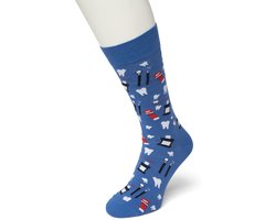 Bonnie Doon Heren Sokken met Tandarts Print maat 40/46 Blauw - Thema Sokken - Tandheelkunde - Mondhygienist - Word je Happy en vrolijk van - Cadeau Sokken - Zacht Katoen met Gladde Teennaad - Comfortabel - Perfect Cadeau - French Blue - BT992107.229
