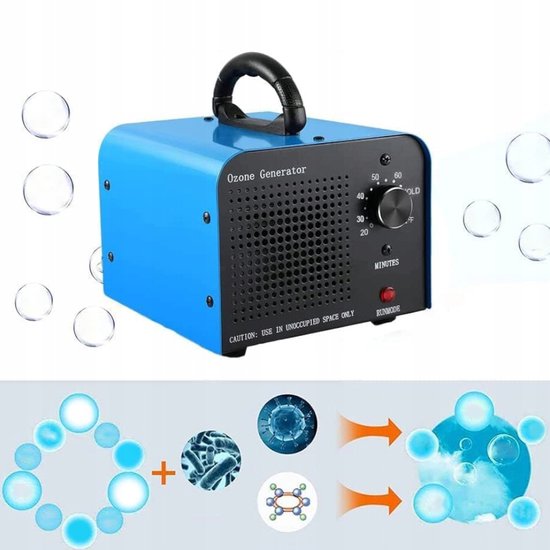 Ozon Generator - Luchtzuiveraar - huishoudelijke ozonluchtsterilisator - 60.000mg/uur - Voor Oppervlakken tot 200m² - Timer 0-60 Min - Draagbaar & Energiezuinig - Voor Huis, Auto & Kantoor