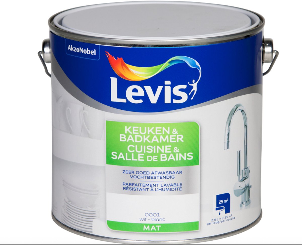 Uitverkoop - Levis Expert Keuken- & Badkamerverf - Wit - Mat - 2,5L