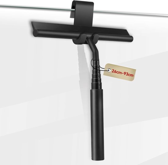 Douchewisser - Uitschuifbaar 26 -93cm - met ophanghaak - Raamwisser - Trekker Douche - Douchewissers - Trekker Douche en Badkamer vloer - Badkamer Accessoires - Zonder Boren - Zwart
