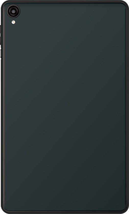 Achterkant van een zwarte tablet met camera.