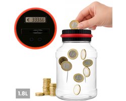 ZoeZo Design - Digitale Spaarpot met Muntenteller - 1,8L Transparant/Rood - Geschikt voor Euro’s - Herbruikbare Spaar Pot – Bereik je Spaardoel – Origineel Cadeau - Spaarpotten - Sparen