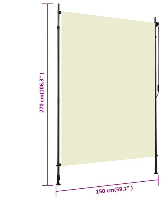 Store enrouleur vidaXL - Protection solaire - Stores à rouleau pare-soleil - Store enrouleur extérieur 150 x 270 cm Crème
