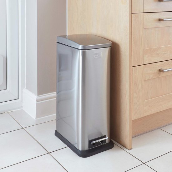 thumbnail: Black+Decker Slimline Pedaalemmer 20L - Roestvrij Staal, Soft Close, 56,5 X 20 X 35 Cm, Steengrijs