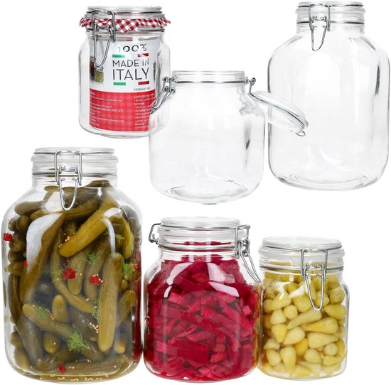 6-delige set PRIMA inmaakpotten 2x 1L + 2x 2L + 2x 4.25L - 17211020S, 17214620S & 17212520S