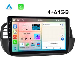 Boscer Autoradio - Geschikt voor Fiat 500 2007-2015 - Android 15 - Apple Carplay & Android Auto (Draadloos) - 4+64GB - 9 Inch HD IPS Touchscreen - GPS, WIFi, Bluetooth, USB, MP5 - Zwart - Achteruitrijcamera & Microfoon