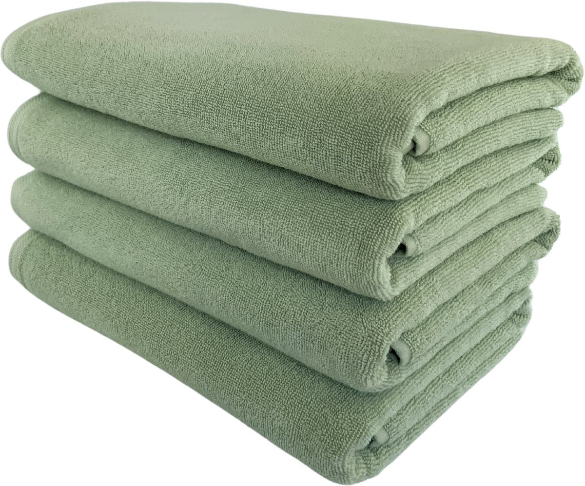 Biologische Badhanddoekenset - 70x140cm - 4 Stuks - 100% Katoen - GOTS & Vegan - Hotelkwaliteit - Lichtgroen - De Linde Home