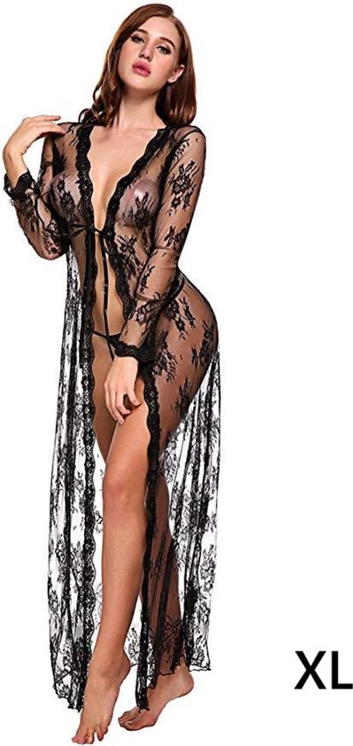 Foto: Verleidelijke sexy kanten dames kimono met bloemenmotief doorzichtig comfortabel maat xl spandex lycra