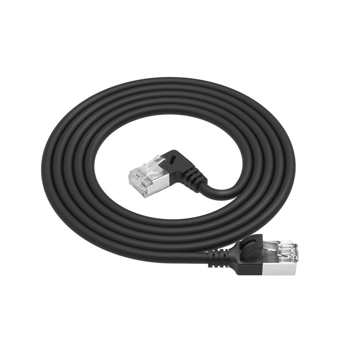 Image of ACT Zwarte 2 m U/FTP CAT6A LSZH Slimline patchkabel met RJ45 connectoren recht naar 90° haaks rechts DA2902