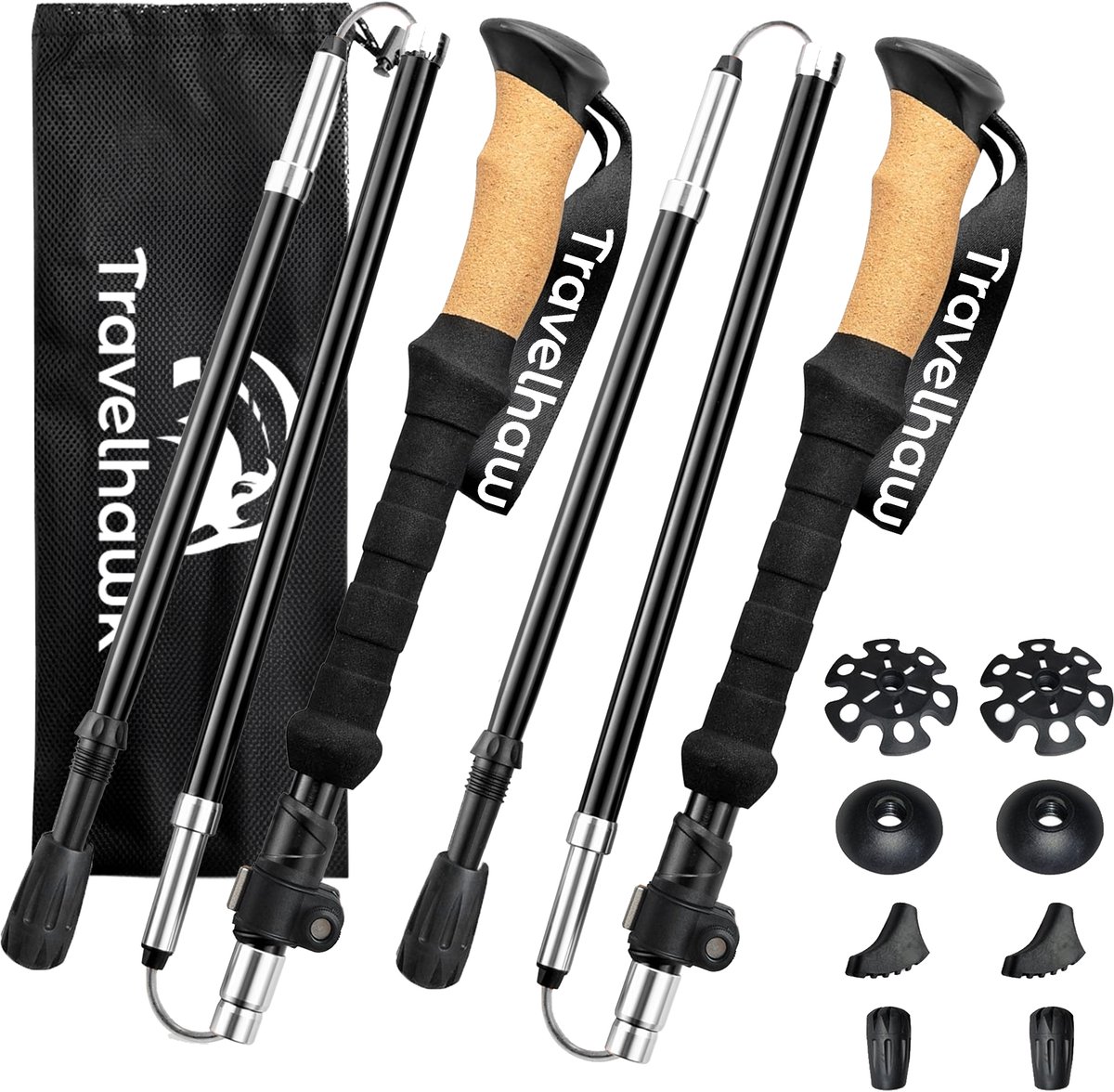 Travelhawk Nordic Walking Stokken Trekkingstokken - Hiking - Wandelstokken - Trekking - Verstelbaar - Opvouwbaar - Alternatief Telescopisch en Inschuifbaar