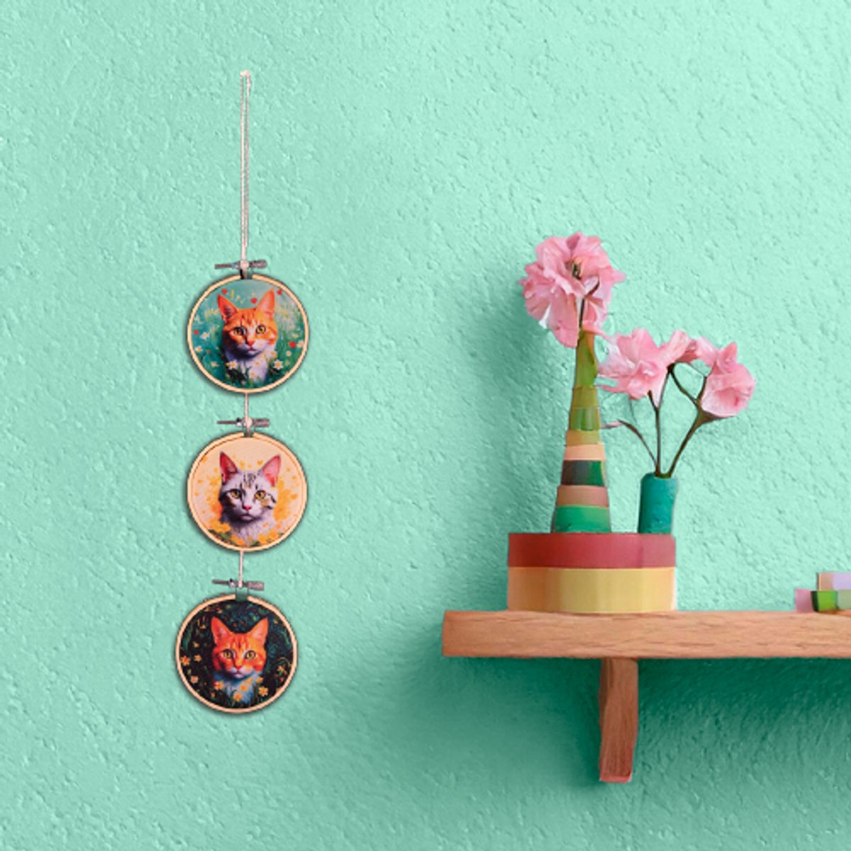 Ideasonthefloor.com - Cadeau onder 30 - Wandhangers - Wandhanger Poezensnuitjes - 8 cm doorsnede - Lengte 45cm vanaf Ophangkoord