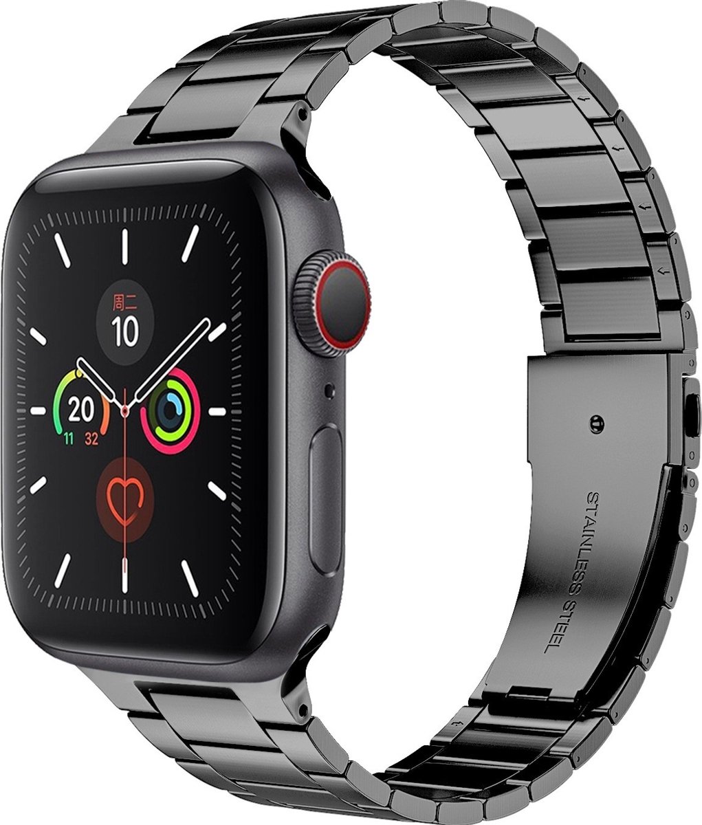 Mobigear Stalen Watch bandje geschikt voor Apple Watch Bandje Vouwsluiting | Mobigear Lissabon - 42/41/40/38 mm - Spacegrijs