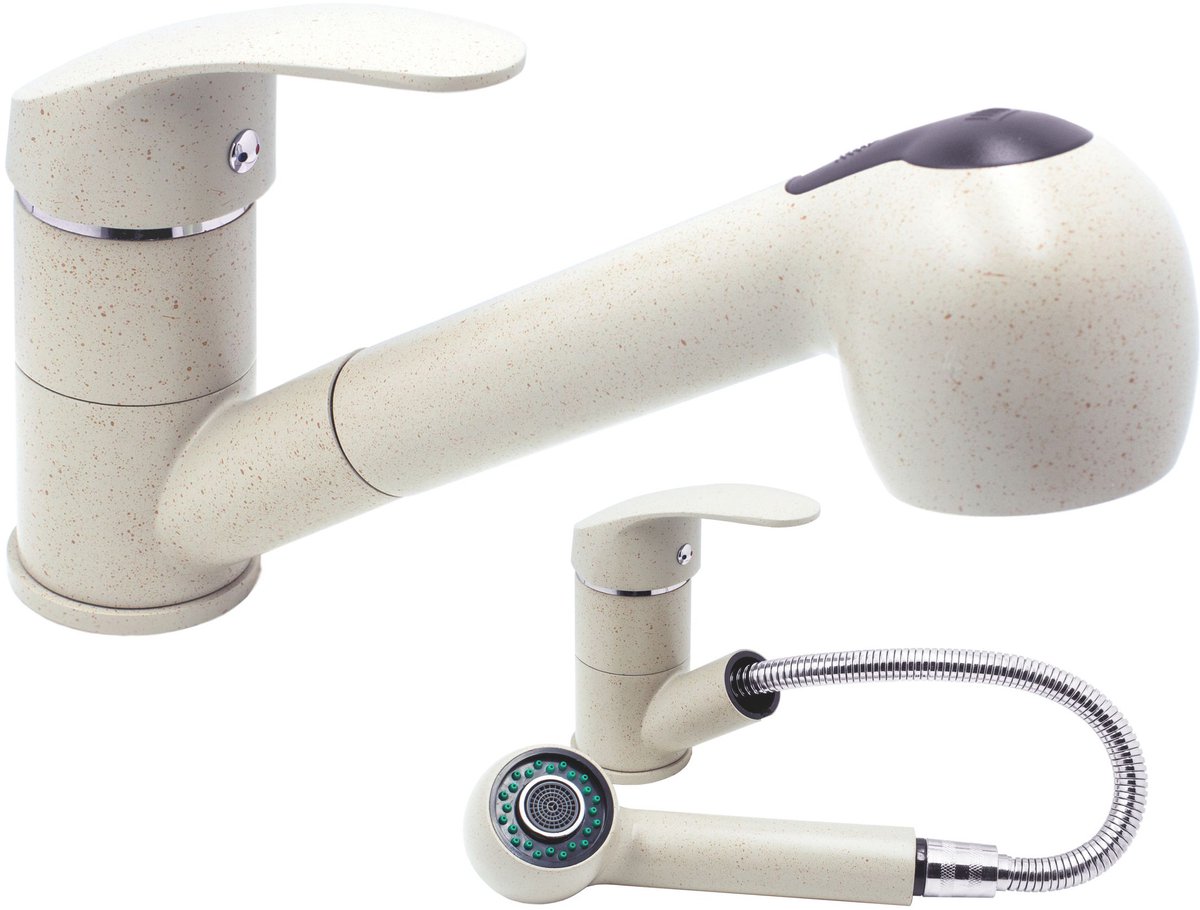 Keukenmengkraan Granitan Hand met Uittrekbare Uitloop - Beige