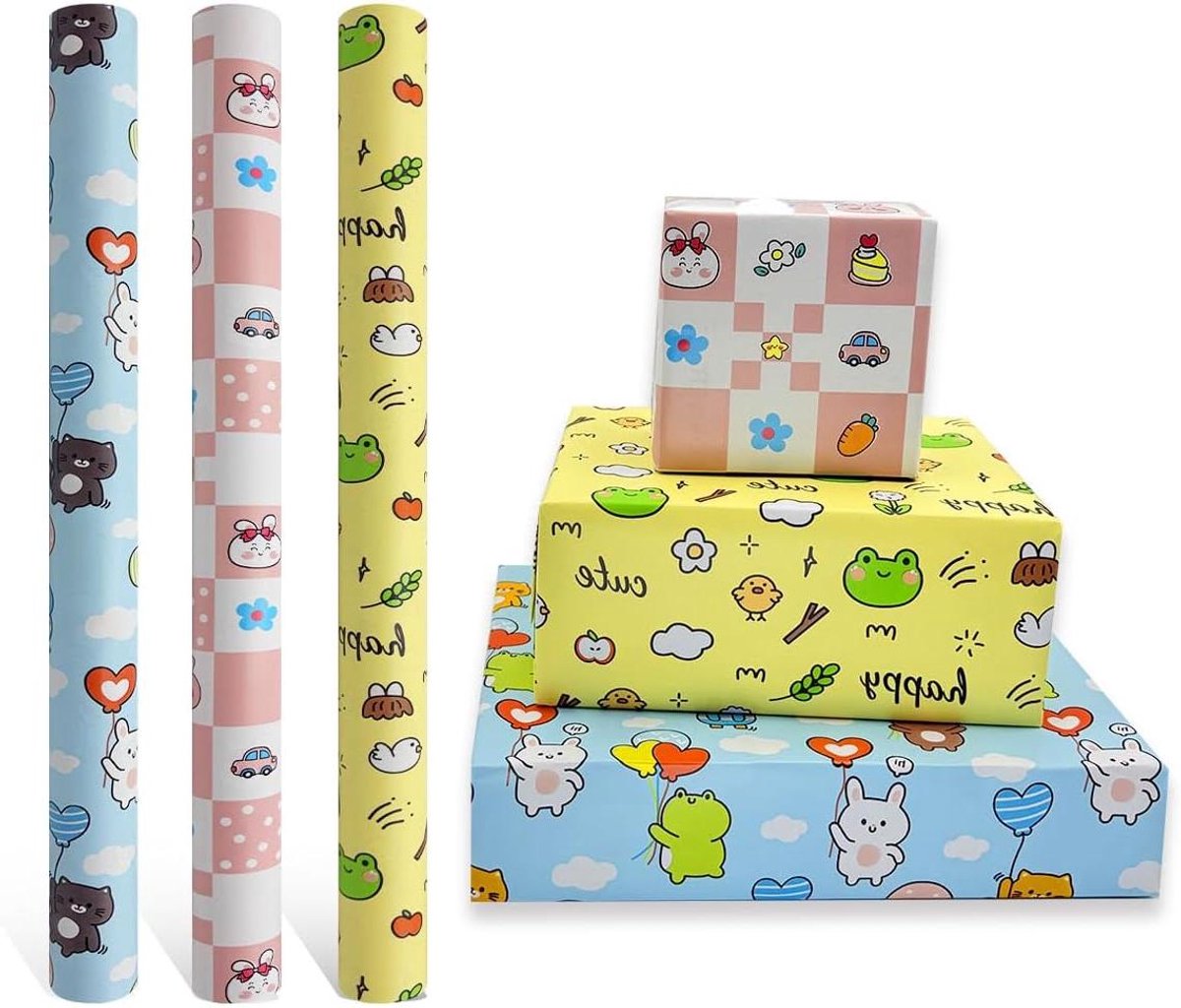 43cm x 3m Birthday Gift Wrapping Paper with Small Animals - Kids Boys and Girls Birthday Baby Gift Decoration - Recyclable