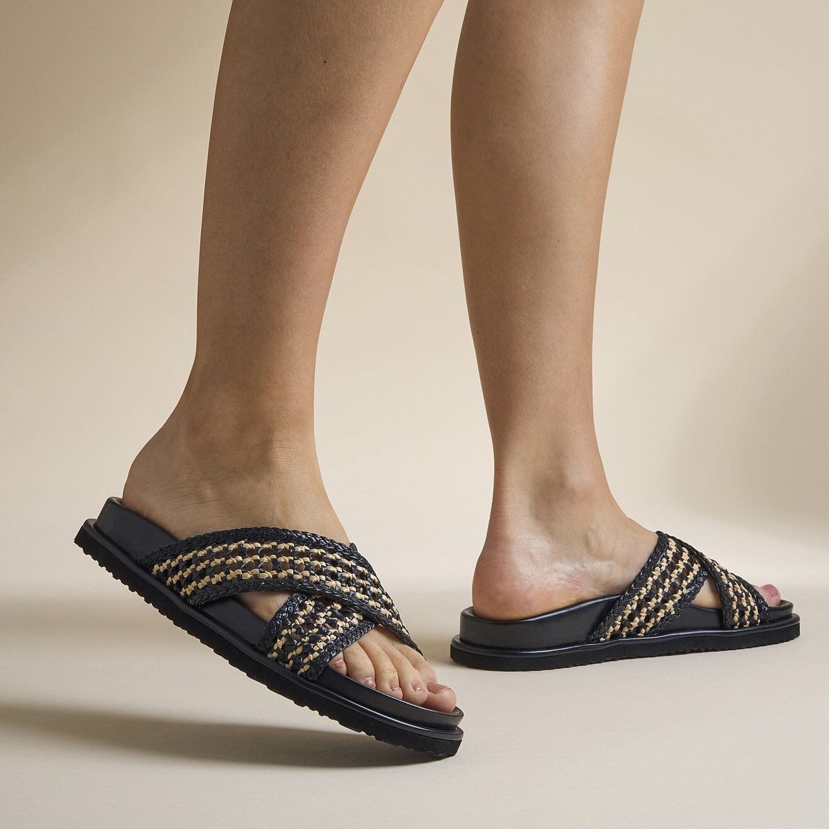 Cellini Raffia Slippers zwart Textiel - Maat 38