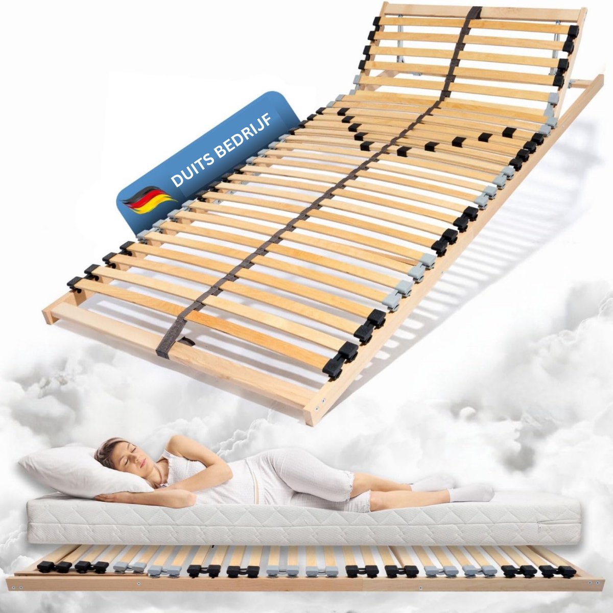 Coemo lattenbodem met verstelbaar hoofdeinde - 80 x 210 cm bedbodem met 30 latten, 7 zones, verstelbare hardheid - voor alle matrassoorten