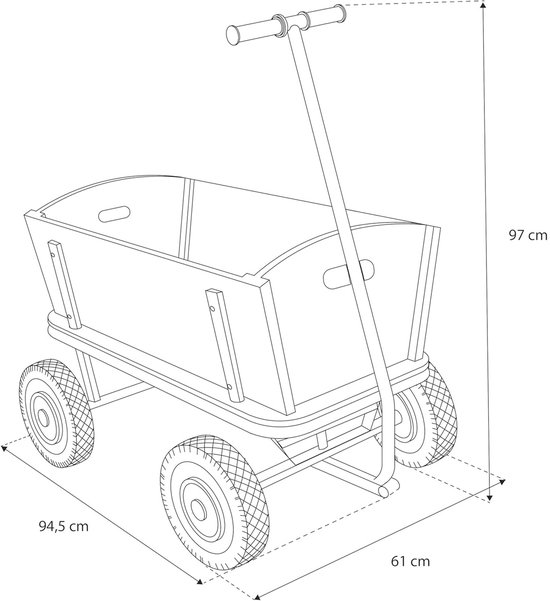 Houten bolderkar - Strandkar luchtbanden - Uitjes organiseren - Hoge draagkracht - 97 x 61 x 94.5 cm - Antraciet van Houten — afbeelding 4