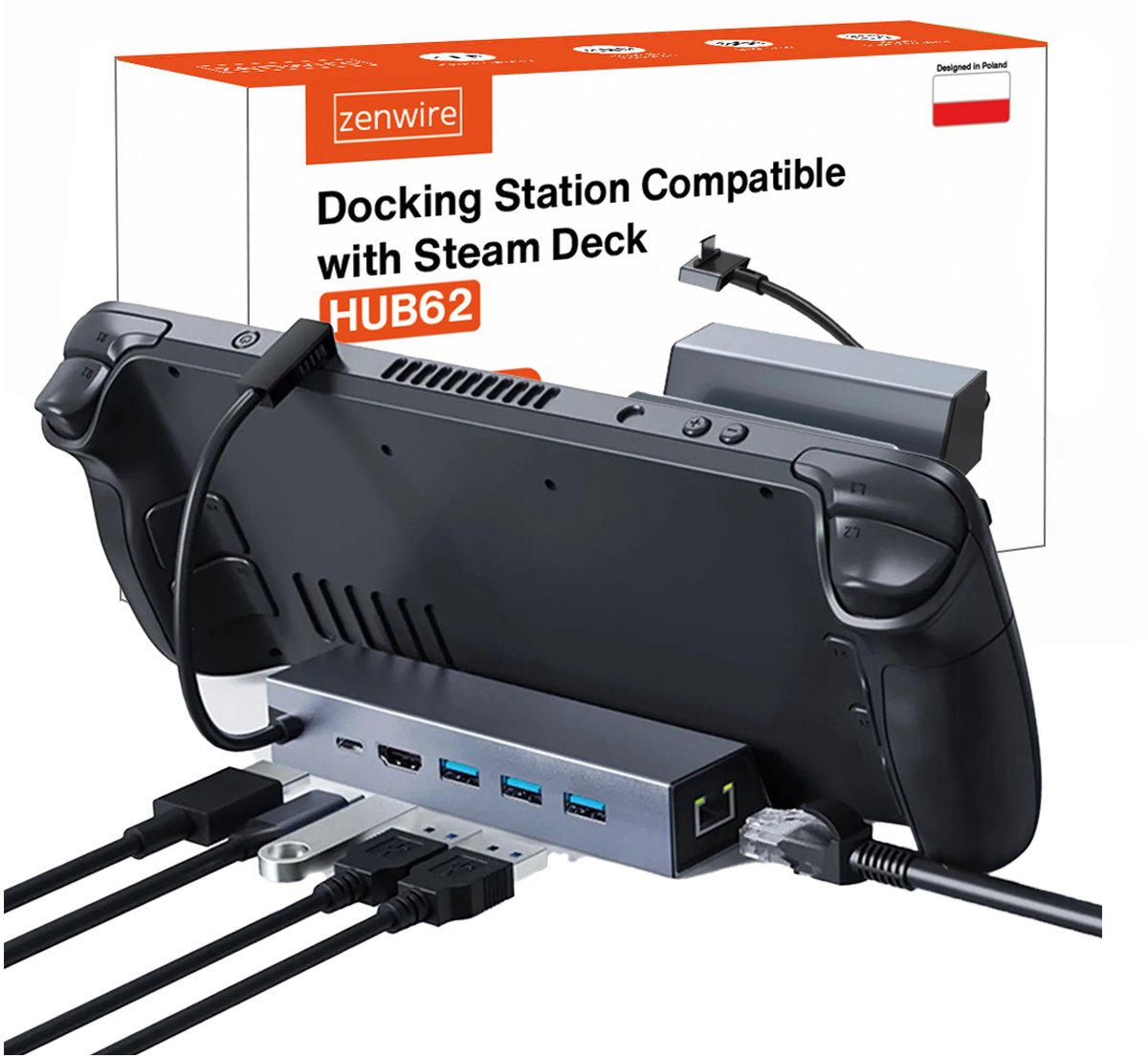 Zenwire HUB62 Steam Deck Dock 6-in-1 - USB-C Hub - 4K 60Hz - 100W PD
