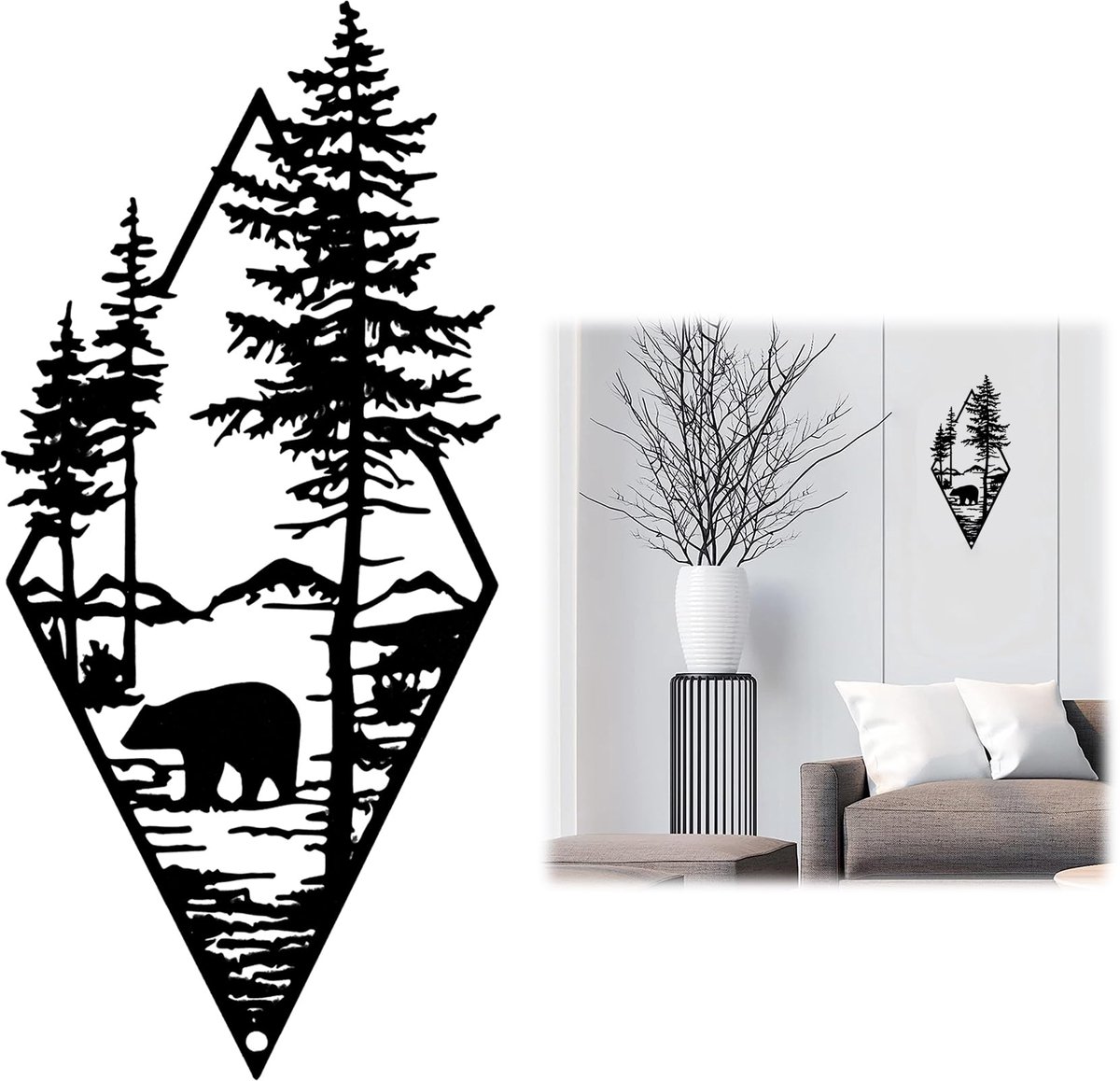 Ibenzoa® Gedetailleerde Metalen Bos- en Beer Wanddecoratie – Modern & Duurzaam
