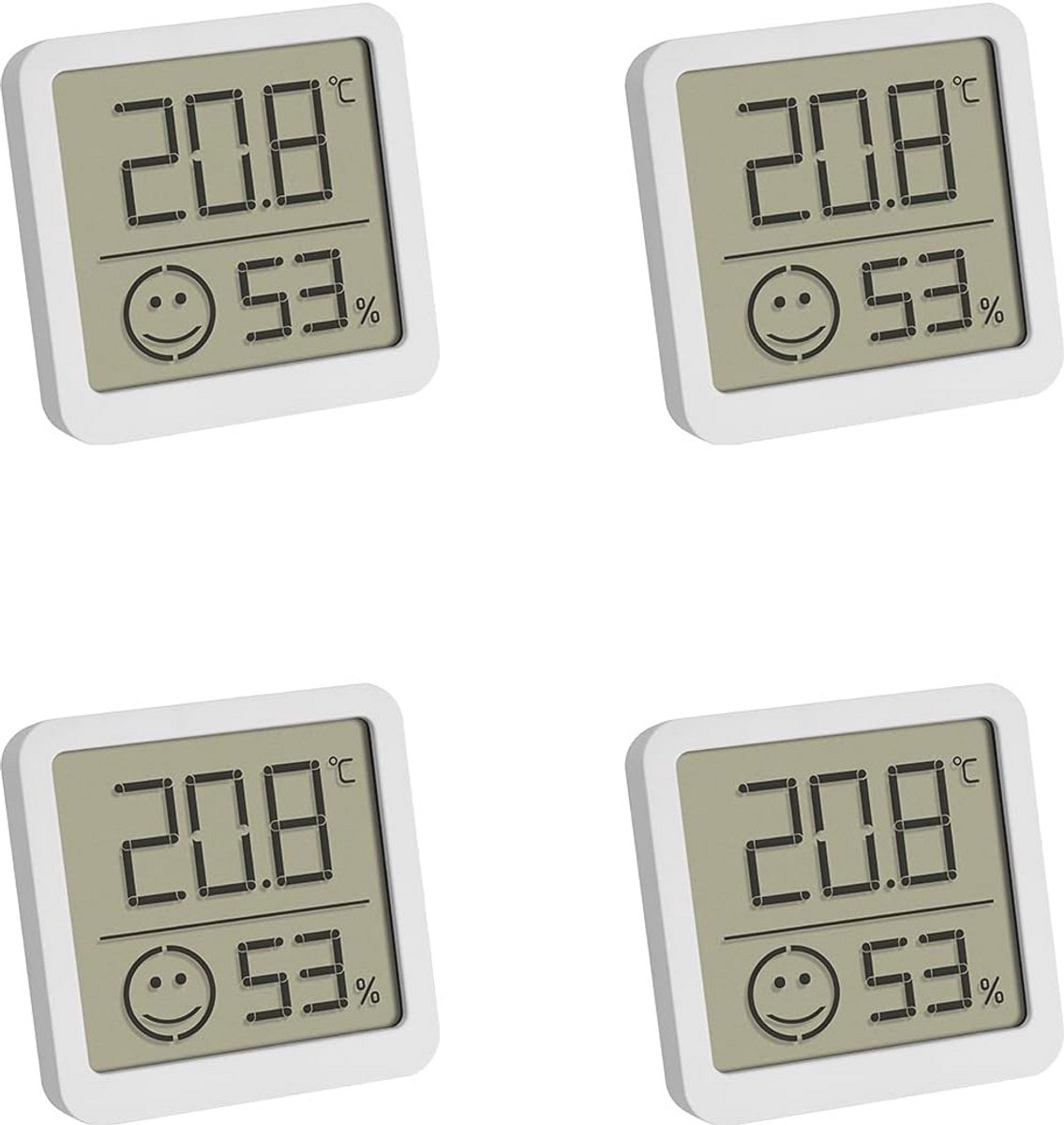 Digitale Thermo-Hygrometer Set van 4 voor Binnenmeting van Temperatuur en Luchtvochtigheid