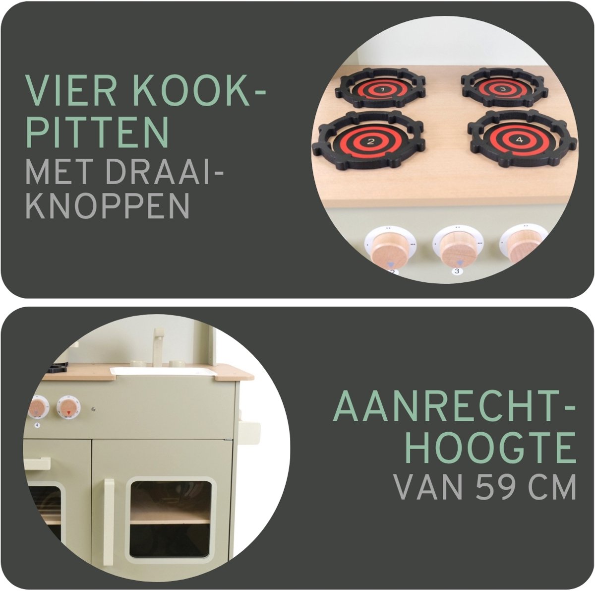 Bandits & Angels Houten Kinderkeuken Chef Deluxe XL Green vanaf 3 jaar voor Jongens en Meisjes - Aanrechthoogte 59 cm - incl. 9 Accessoires - Kinder Keuken Groen - Keukentje Hout — afbeelding 3