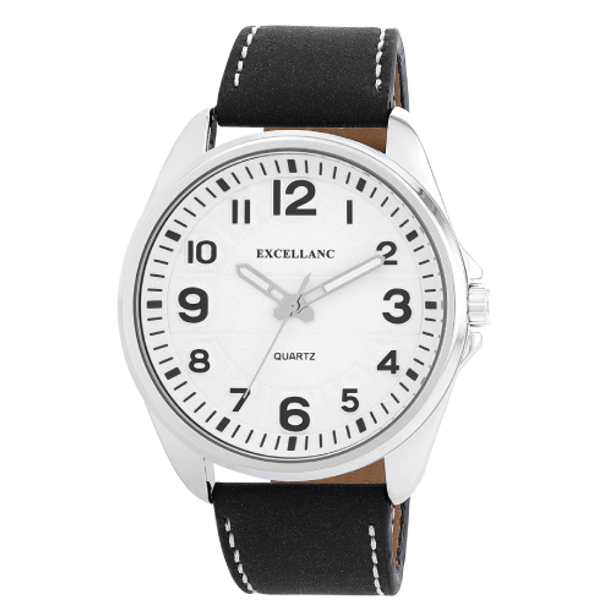 Excellanc-Herenhorloge-model 2900283-001-groot model diameter 46 mm-duidelijke wijzerplaat 3 atm waterdicht-zwarte band-witte wijzerplaat