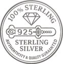 Keurmerk voor 100% sterling zilver met diamant en tekst 'authenticity & quality guaranteed'.