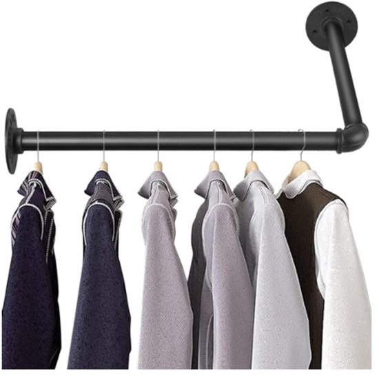 Yawinhe Industrial Tube Clothes Rails 80cm Wall Clothes Stand Space Saving Wall Rack Kitchen Rack for Shop Living Black 1 Piece YMG002A-1