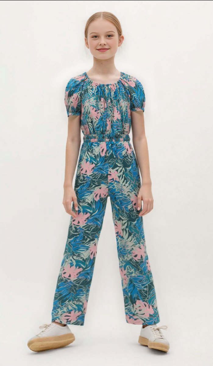 Jumpsuit Meisjes | Zomer | Viscose | Palm blad | Kind 5-6 jaar | Maat 116