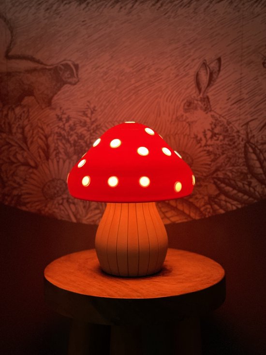 Droomlampje Paddenstoel – LED lampje met Zacht Rood Licht – Sprookjesachtig Design – Voor Kind & Babykamer – Droomlampjes Nachtlampje Paddenstoel