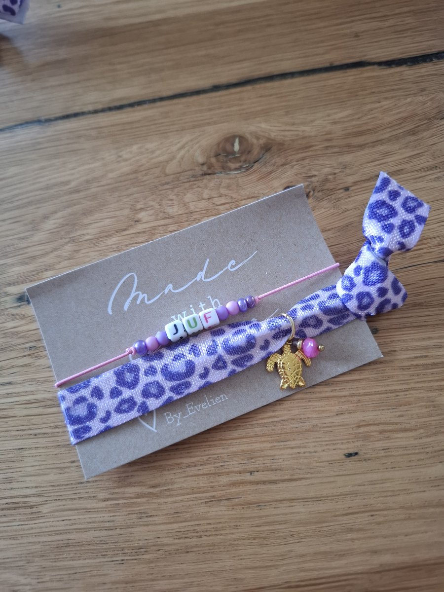 By_Evelien Zomerse Juffen Armbandset - Panterprint - Lila - Liefste Juf - Bedankt juf - Schildpadje - Goud - Einde schooljaar - Origineel cadeau